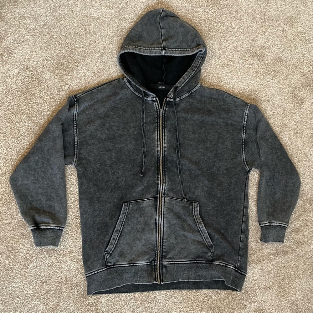 Acid Wash Zip Up Hoodie